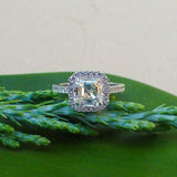 3ct Asscher Cut Diamond Halo Engagement Ring 14K White Gold Finish with Accent