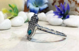 0.3ct Engagement Ring Round Cut Blue Turquoise Hamsa Design 14k WhiteGold Finish