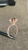 3.5ct Cushion Cut Peach Morganite Gatsby Rich Engagement Ring 14k Rose Gold Over