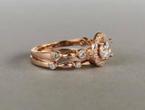 Fancy Bridal Set Engagement Ring 2ct Round Cut VVS1 Diamond 14k Rose Gold Finish