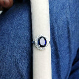 3ct Engagement Ring Oval Cut Blue Sapphire Floral Cluster 14k White Gold Finish