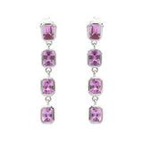 3.5ct Drop Earrings Emerald Cut Pink Sapphire Dangling 14k White Gold Finish