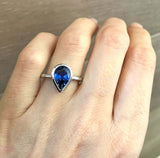 0.7ct Pear Blue Sapphire Engagement Ring Bezel Set Solitaire 14k White Gold Over