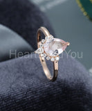 1ct Pear Cut Simulated Peach Morganite Crown Engagement Ring 14k RoseGold Plated
