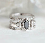 2.2ct Marquise Cut Black Diamond Double Band Ring Set 14k White Gold Finish