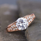 2.3ct Engagement Ring Round Cut Diamond Solitaire with Accent 14k Rose Gold Over
