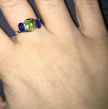 2.35ct Oval Cut Green Peridot Swirl Trilogy Engagement Ring 14k WhiteGold Finish