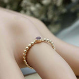 0.5ct Engagement Ring Round Cut Pink Ruby Beaded Solitaire 14k YellowGold Finish