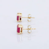 1ct Stud Earrings Radiant Pink Ruby Dual Prong Solitaire 14k Yellow Gold Finish