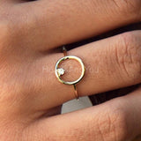 0.1ct Round Cut Moissanite Open Circle Solitaire Ring 14k Yellow Gold Plated