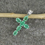 2.5ct Oval Cut Green Emerald Pendant Christ Cross 14k White Gold Finish NO CHAIN