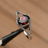 2.2ct Engagement Ring Oval Cut Red Garnet Split Shank 14k White Gold Finish