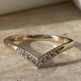 0.3ct Round Cut Moissanite Curved Minimalist Wedding Band 14k Yellow Gold Plated