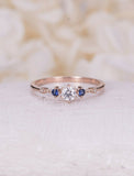 1ct Round Diamond Engagement Ring Sapphire Accents Trilogy 14k Rose Gold Finish
