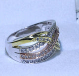 2ct Round Diamond Wedding Ring Band 14k Tricolor Gold Finish Infinity Eternity