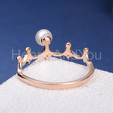 0.3ct Round Cut Simulated Princess Crown Pearl Engagement Ring Rose Gold Plated
