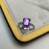 2.1ct Purple Amethyst Cut Cross Shank Solitaire Women Ring 14k White Gold Finish