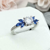 2ct Engagement Ring Round Cut Diamond Blue Sapphire Accents 14k WhiteGold Finish