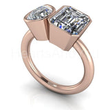 2.2ct Emerald Cut Simulated Diamond Bezel Two Stone Ring 14k Yellow Gold Plated