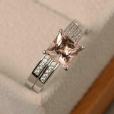 2ct Engagement Ring Princess Cut Peach Morganite Bridal Set 14k WhiteGold Finish