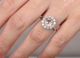 2ct Round Cut Peach Morganite Diamond Halo Solitaire Ring 14k White Gold Finish