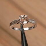 1ct Engagement Ring Round Cut Morganite Solitaire Milgrain 14k White Gold Finish