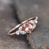 1ct Engagement Ring Oval Cut Morganite Leaf Accent Solitaire 14k Rose Gold Over