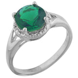 2.3ct Engagement Ring Round Cut Green Emerald Split Shank 14k White Gold Finish