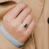 2.2ct Emerald Cut Simulated Black Diamond Bezel Set Ring 14k Yellow Gold Plated