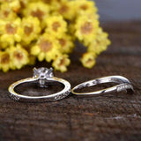 2.3ct Round Cut Diamond Engagement Bridal Set Curved Band 14k White Gold Finish