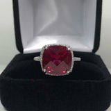 2.3ct Engagement Ring Cushion Cut Pink Ruby Diamond Halo 14k White Gold Finish