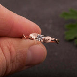 Leaf Solitaire Engagement Ring 1ct Round Cut VVS1D Diamond 14k Rose Gold Finish