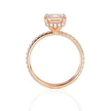 1.5ct Emerald Cut Morganite Solitaire Ring 14k Rose Gold Finish Diamond Accents