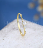 0.14ct Round Cut Moissanite Minimalist Engagement Ring 14k Yellow Gold Plated