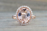 2.1ct Oval Cut Peach Morganite Engagement Ring 14k Rose Gold Finish Diamond Halo