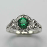1ct Round Green Emerald Engagement Ring Halo Celtic Trinity 14k WhiteGold Finish