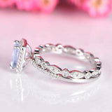 2.3ct Emerald Cut Blue Aquamarine Engagement Ring Bridal Set 14k White Gold Over