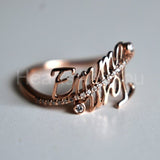 0.5ct Round Cut Moissanite Custom Couple Name Women Ring 14K Yellow Gold Plated