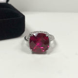 2.3ct Engagement Ring Cushion Cut Pink Ruby Diamond Halo 14k White Gold Finish