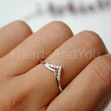 0.15ct Round Cut Moissanite Crown Curved Engagement Ring 14K White Gold Plated