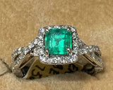 3.5ct Engagement Ring Green Cushion Cut Halo Split Shank 14k White Gold Finish