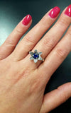 1ct Engagement Ring Round Cut Blue Sapphire Flower Solitaire 14k White Gold Over