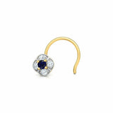 0.4ct Round Cut Blue Sapphire Cluster Nose Pin Ring Piercing 14k YellowGold Over