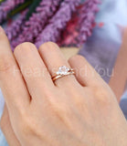 1ct Round Simulated Morganite Solitaire Trilogy Bridal Set 14k Rose Gold Plated