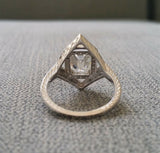 2Ct Emerald Cut Diamond Rhombus Vintage Halo Engagement Ring 14K White Gold Over