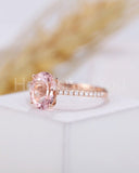 1ct Oval Cut Simulated Morganite Solitaire with Accent Ring 14k Rose Gold Plated