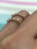 Minimalist Dainty Pearl Promise Ring Band 14k Yellow Gold Finish