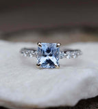 1ct Radiant Cut Blue Aquamarine Round Diamond Accent Ring 14k White Gold Finish
