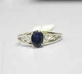 1ct Engagement Ring Oval Cut Blue Sapphire Filigree Solitaire 14k WhiteGold Over