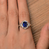 1.5ct Emerald Cut Blue Sapphire Solitaire Engagement Ring 14k White Gold Finish